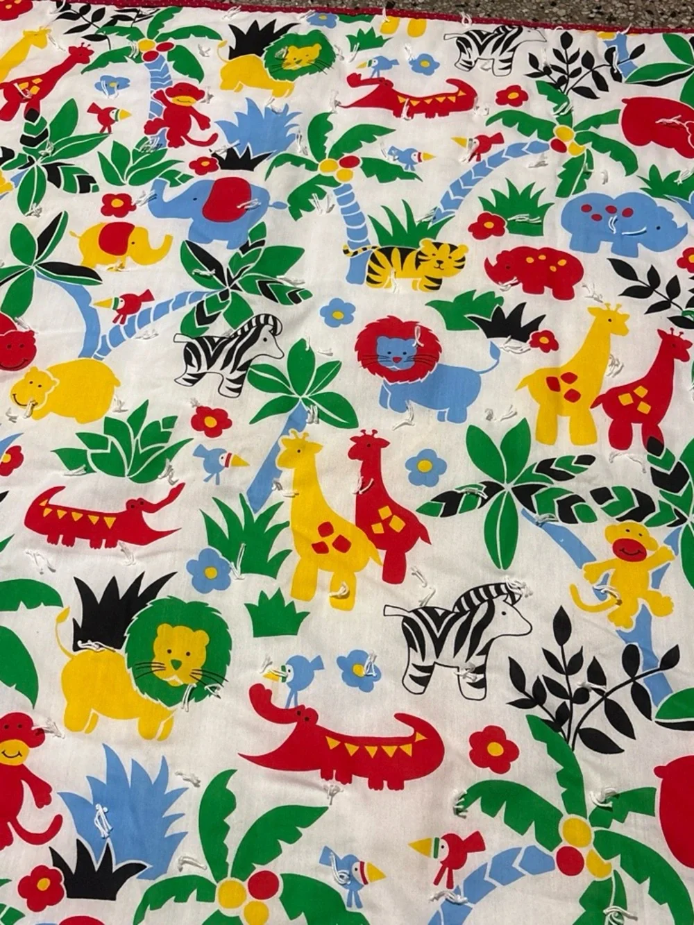 Handmade Kids Blanket jungle-themed quilt with cartoon animals and foliagel